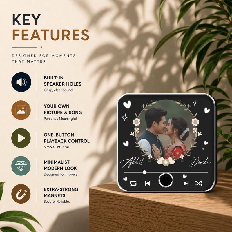 for Wife Husband Personalized Musical Fridge Magnet Custom with Photo & Song Audio Message Gift Rechargeable Sound Magnet